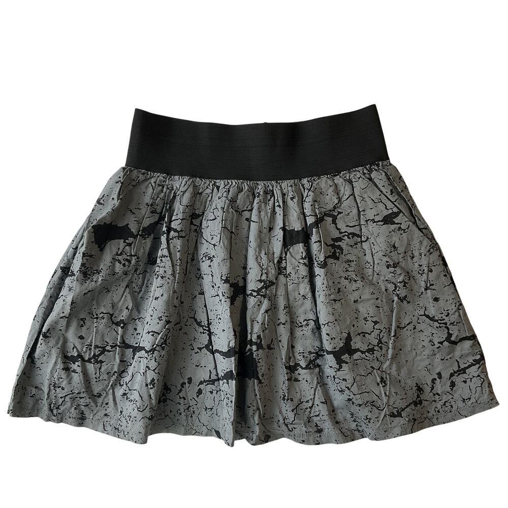 Blackpoppy Women Mini Skirt S Gray Geometric Zipper Lightweight Elastic Waist